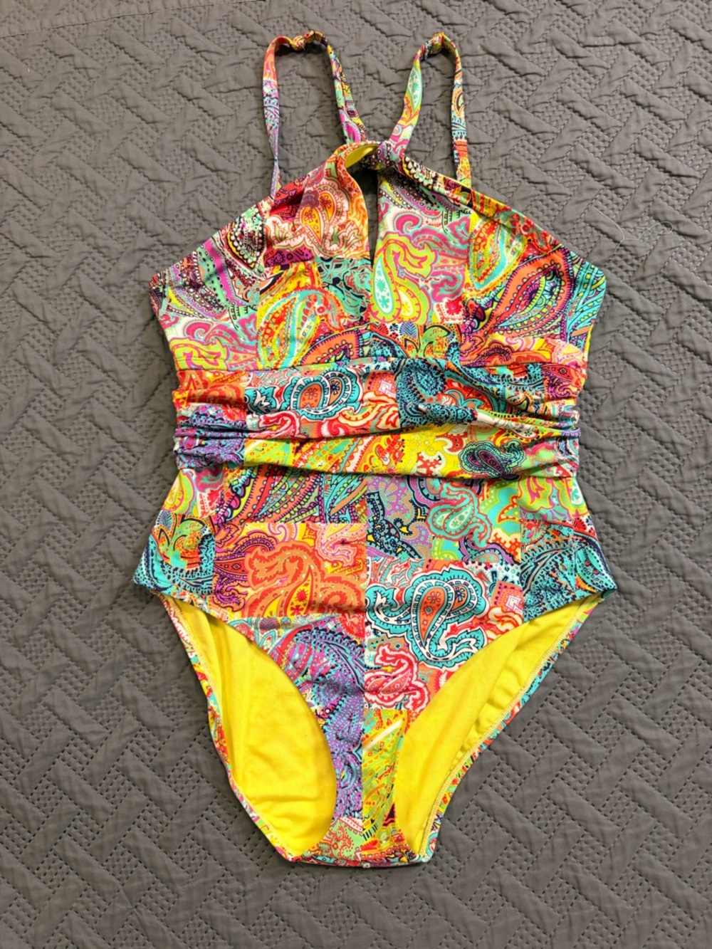 Bleu Rod Beattie One-Piece Swimsuit Sz 14 Bright Paisley Print